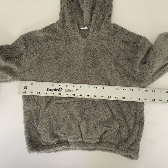 Fuzzy Pant Set Bear Ear Crop Hoodie Fleece Sweatsuit Outfit Kids 13-14 Gray Warm - Picture 3 of 8